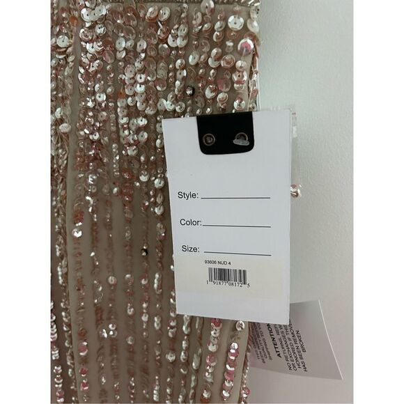 Mac Duggal Sleeveless V-Neck Sequined Midi Sheath Dress Nude Women's Size 4 - Picture 10 of 12